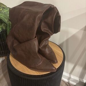 Brown Ruched Cowgirl Boots-Size 10